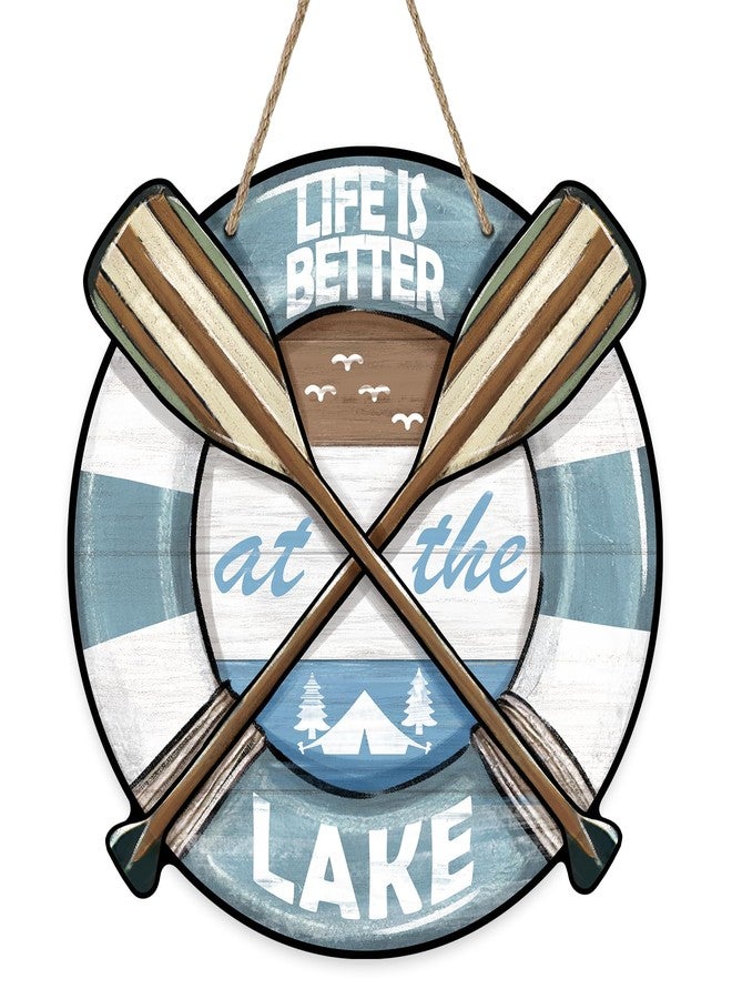 Deroro Spring Summer Boat Paddle Front Door Sign, Life is Better at The Lake Wood Door Hanger Outdoor Outside Porch Decor, Lakehouse Farmhouse Rustic Wooden Wreath Indoor Wall Hanging Decoration - Image 1